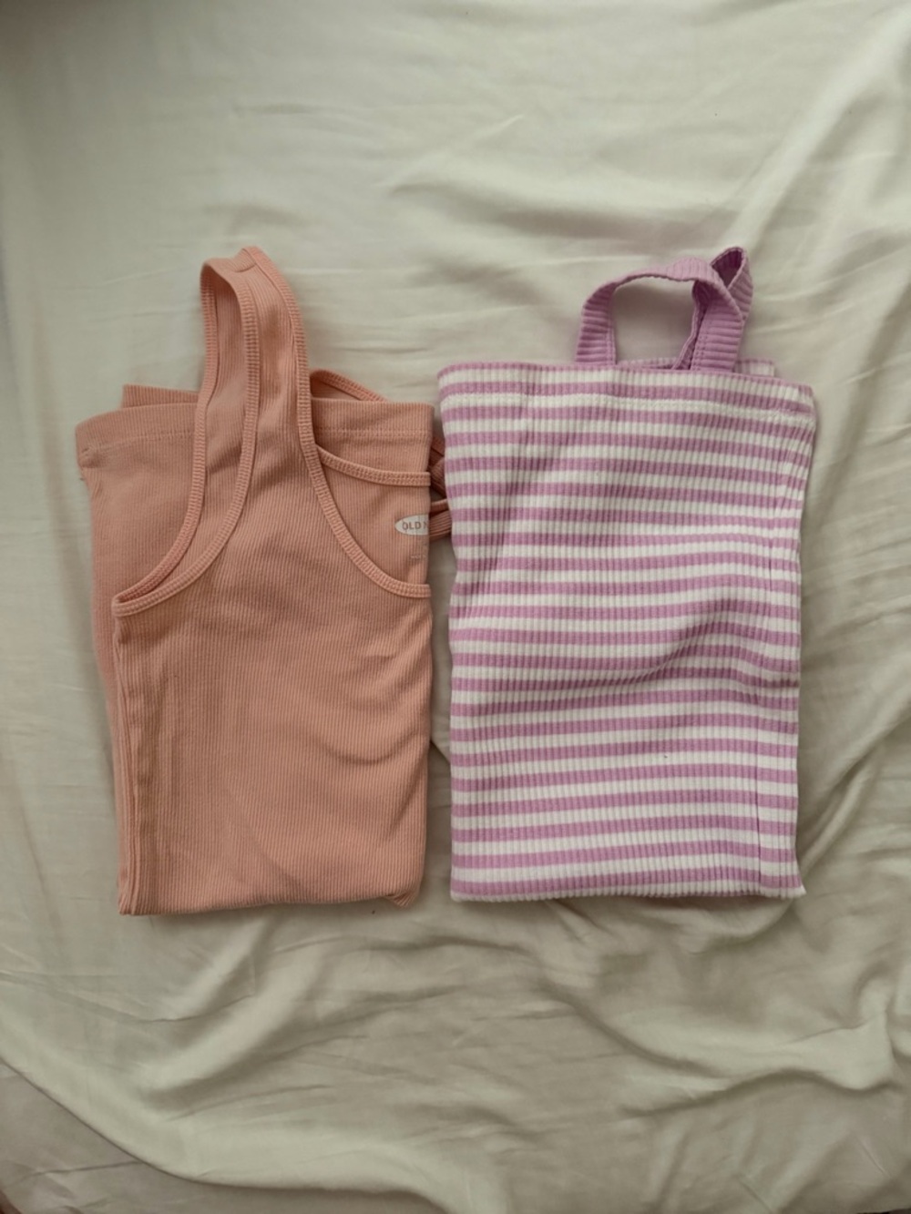 Old Navy Pink Ribbed Tank Top and Lavender-White Striped Tank